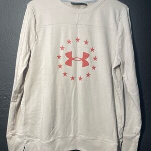 Under Armour Loose Fit Sweatshirt Crewneck Red Logo Stars Tan Large